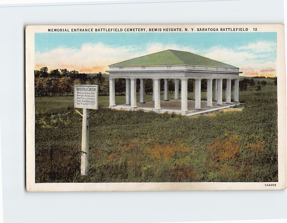 Postcard Memorial Entrance battlefield Cemetery Bemis Heights New York USA