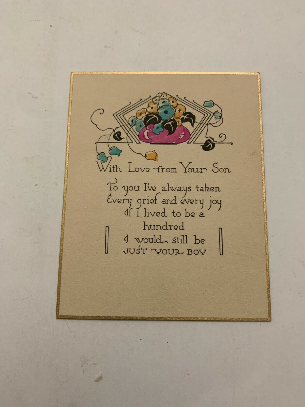 Vintage 1929 With Love From Your Son Greeting Card 