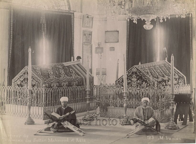 Men in Sultan Mahmud II tomb Turkey antique photo