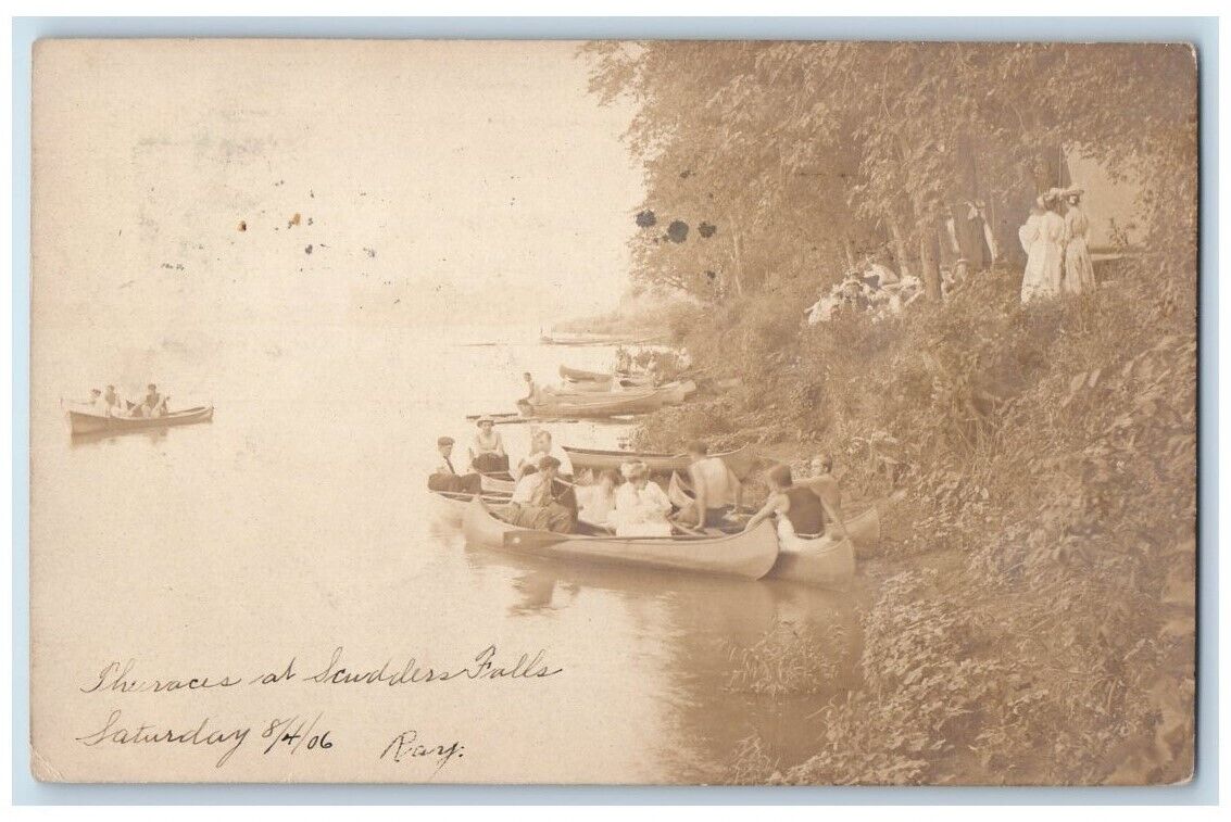 1906 Canoeing At Scudders Falls Ewing New Jersey NJ RPPC Photo Posted Postcard