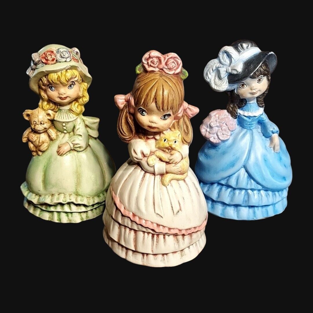 Vintage 1980s Victorian Little Ladies Porcelain Figurines 3 Girls Hobbyist Made