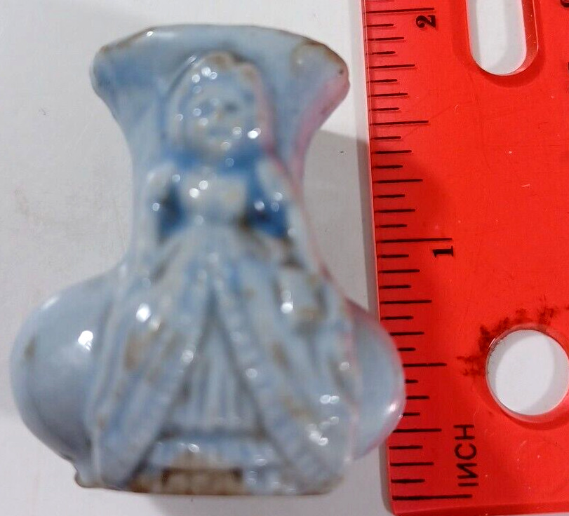 Vintage Lady in Gown Dress Blue Ceramic Miniature Vase Figurine JAPAN