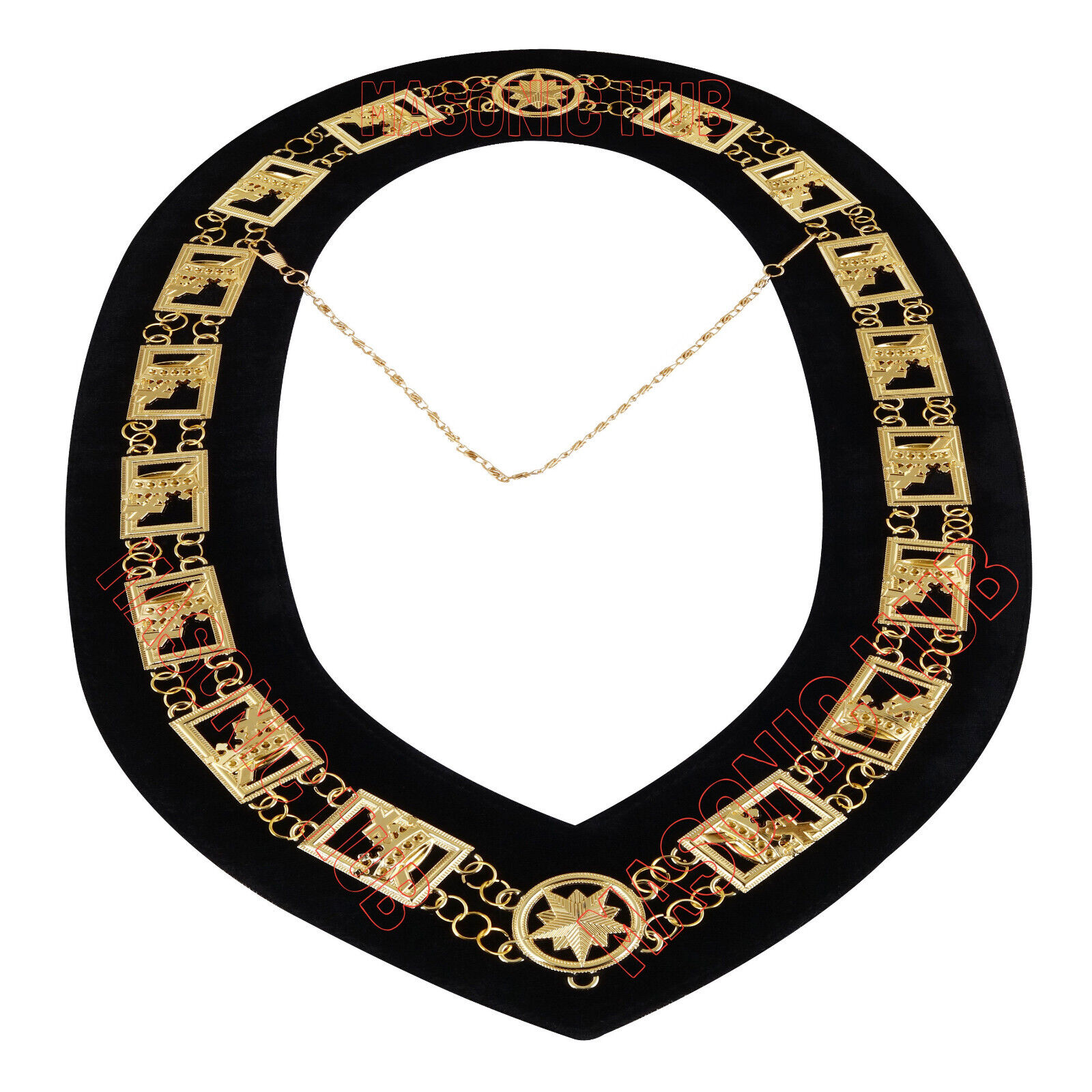 Knights Templar Masonic Regalia Metal Chain Collar with Black Velvet Gold Plated