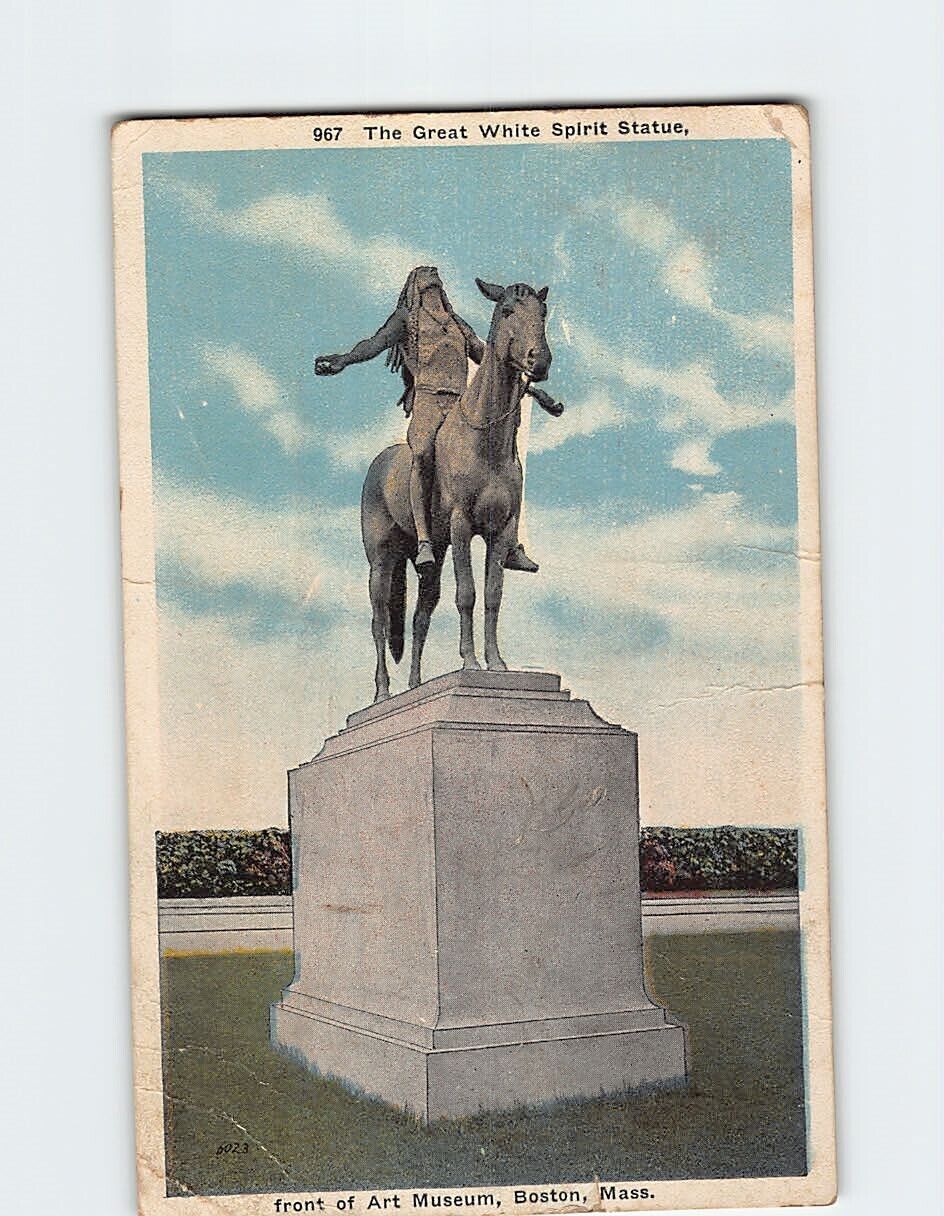 Postcard The Great White Spirit Statue Front of Art Museum Boston Massachusetts