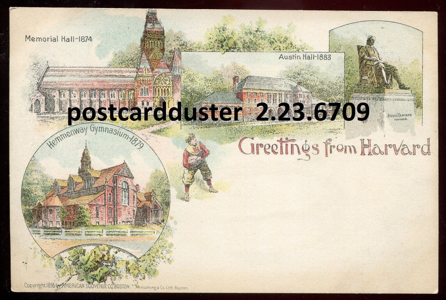 CAMBRIDGE Massachusetts Postcard 1890s Harvard University Greetings Multiview