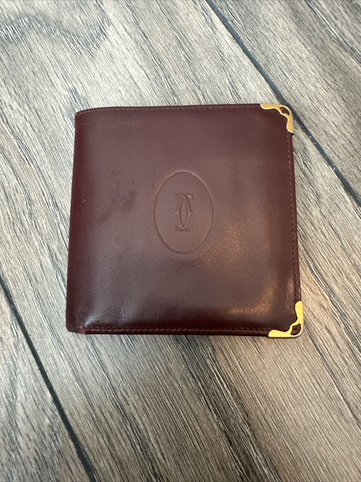 Authentic Must De Cartier Leather Mens Card Holder Wallet 