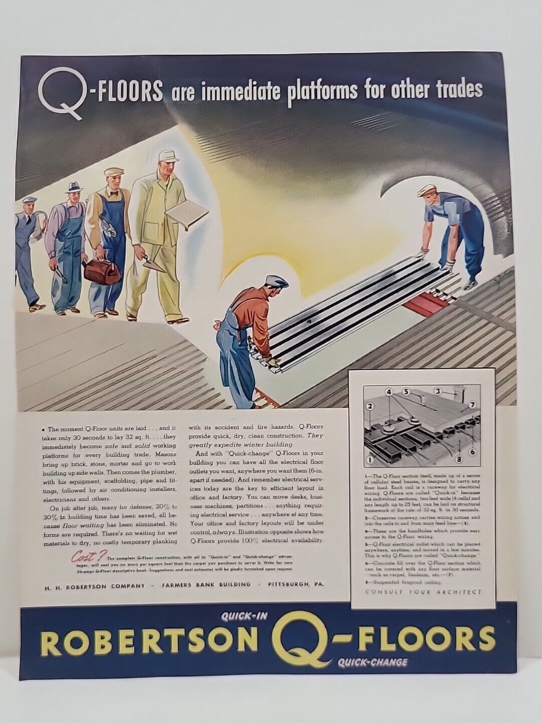 1942 Robertson Q-Floors Fortune WW2 Print Ad Q1 Quick-in Quick-Change Pittsburgh