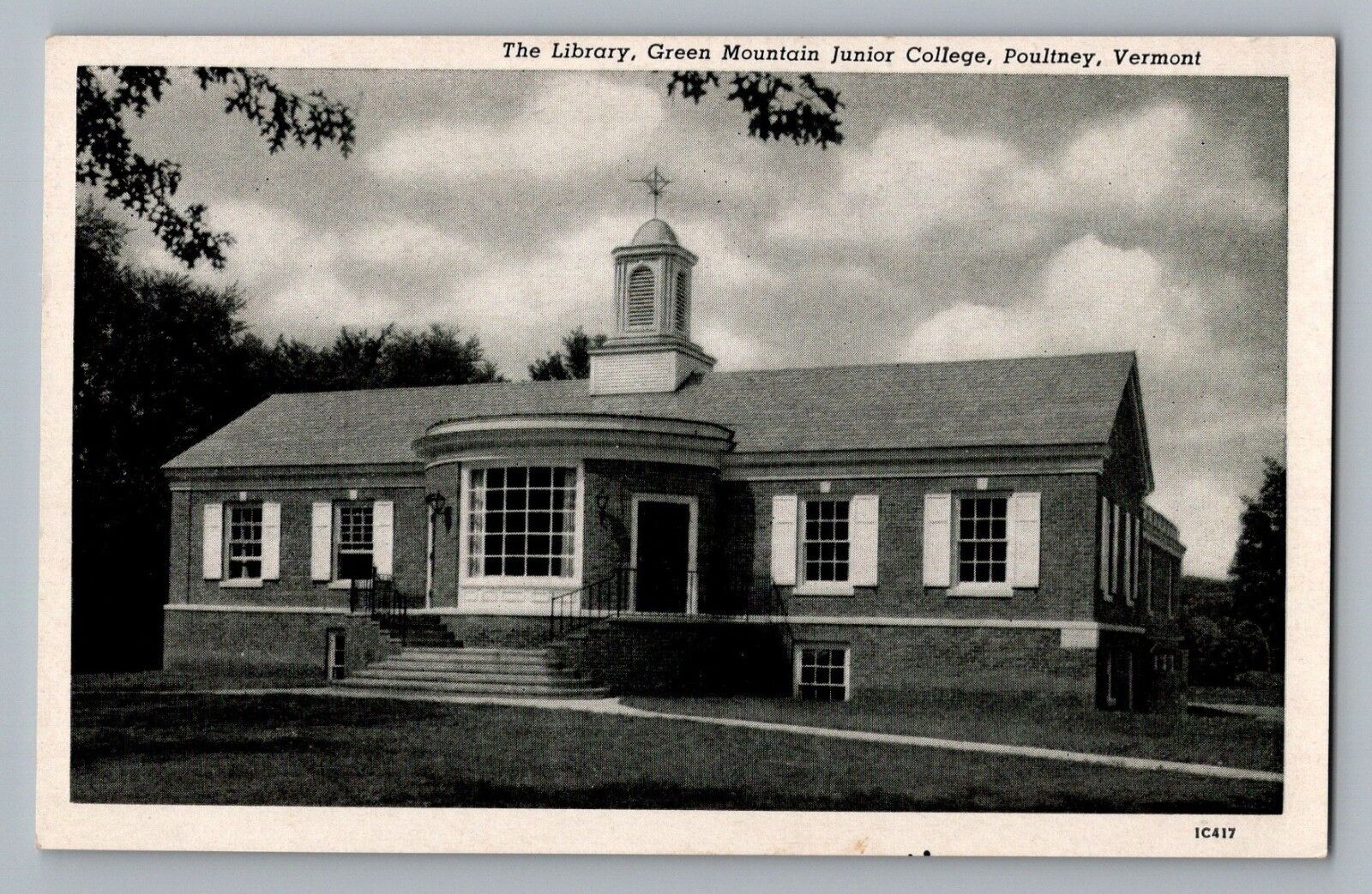 Poultney Vermont VT Library Green Mountain Jr College Curt Teich Postcard 1951