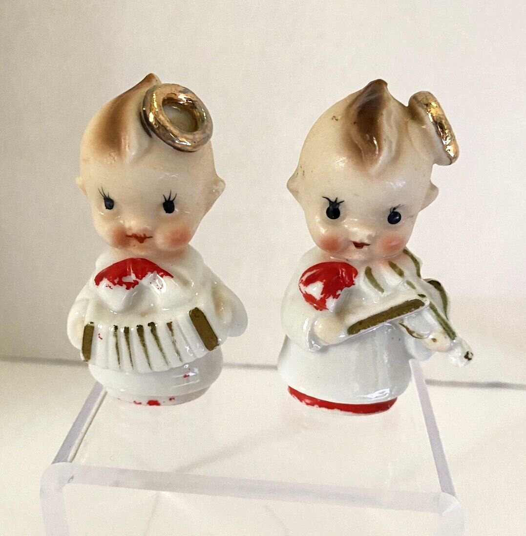 Lot 2 Vintage Kewpie Angel Cherub Figurines Accordion Violin Japan Christmas