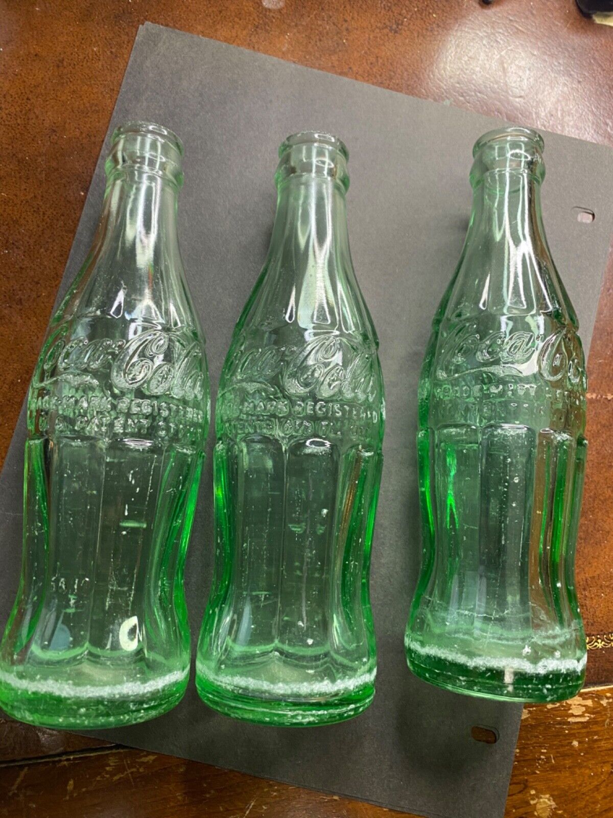 Vintage 1960's Coca Cola 6 1/2 oz. Soda Bottle Hobble Skirt Green Glass Set of 3