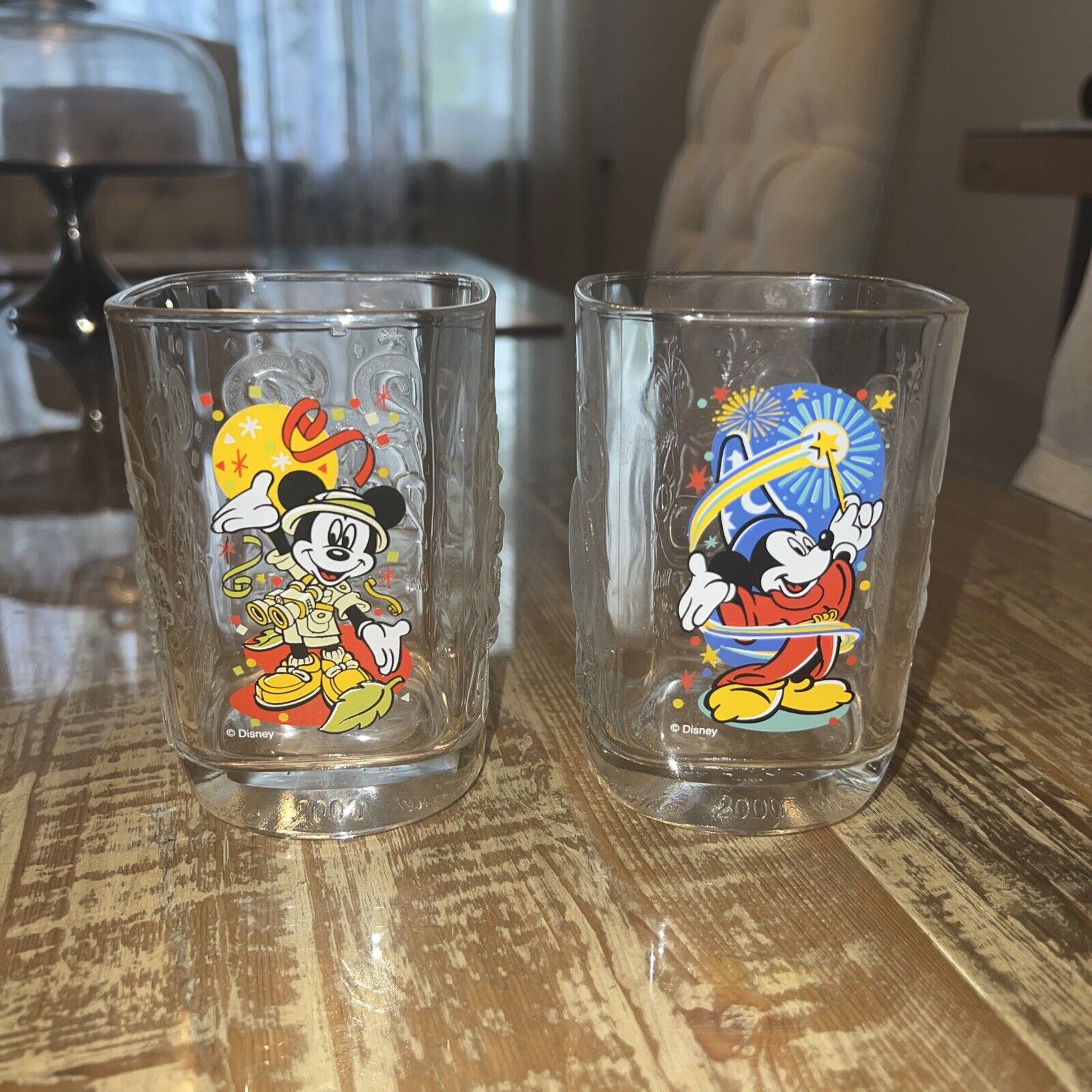 Walt Disney World Celebration McDonalds 2000 Mickey Mouse Glass Cup Set Of 2