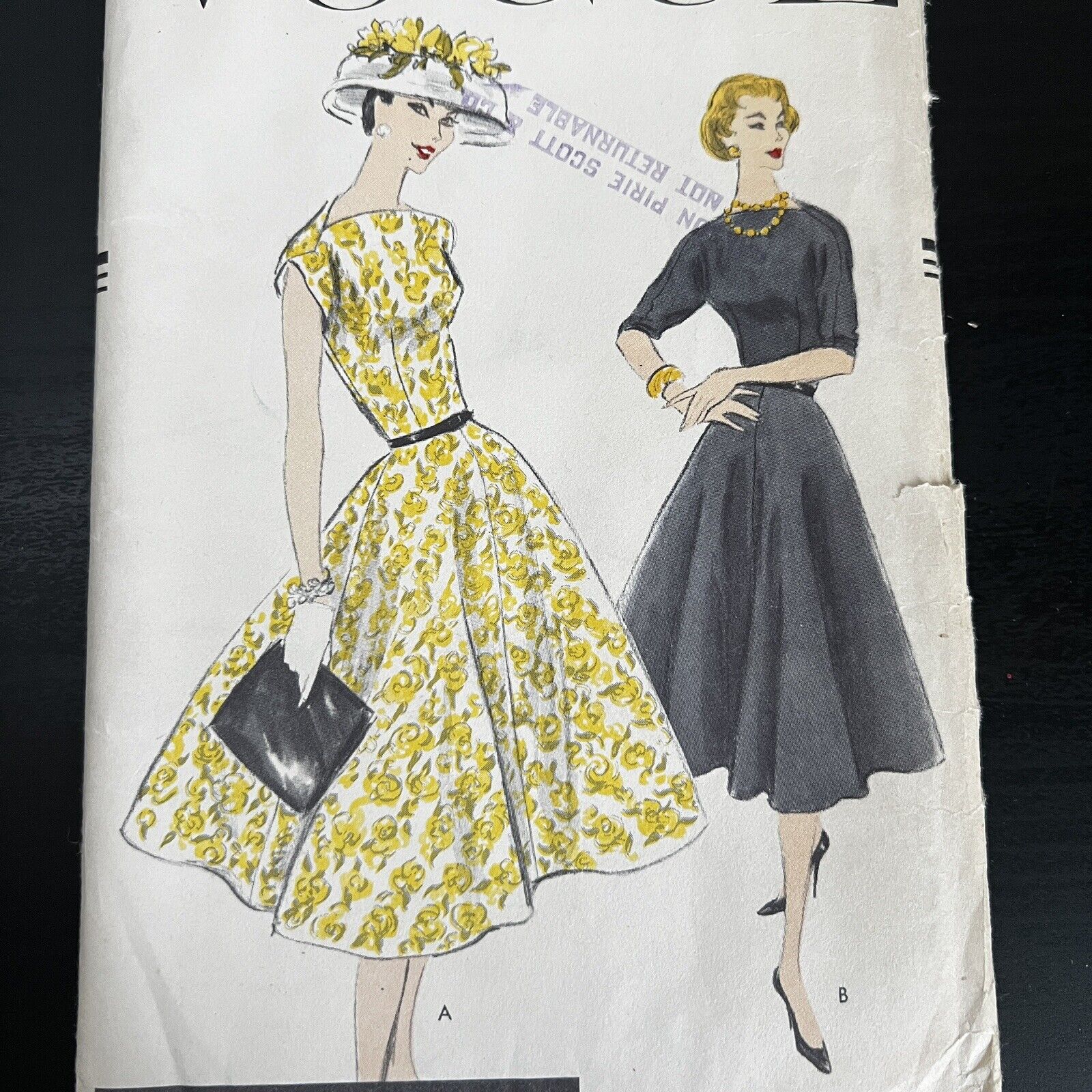 Vintage 1950s Vogue 8924 MCM Flared Skirt Dress Sewing Pattern 12 XS 30 Bust CUT