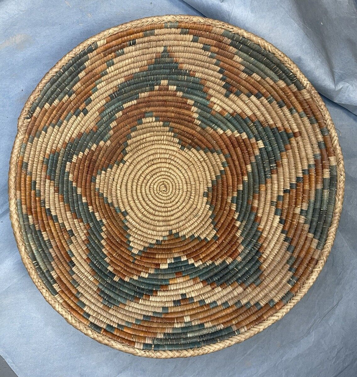 Vintage Southwestern Hand Woven Coiled Large 15” Geometric