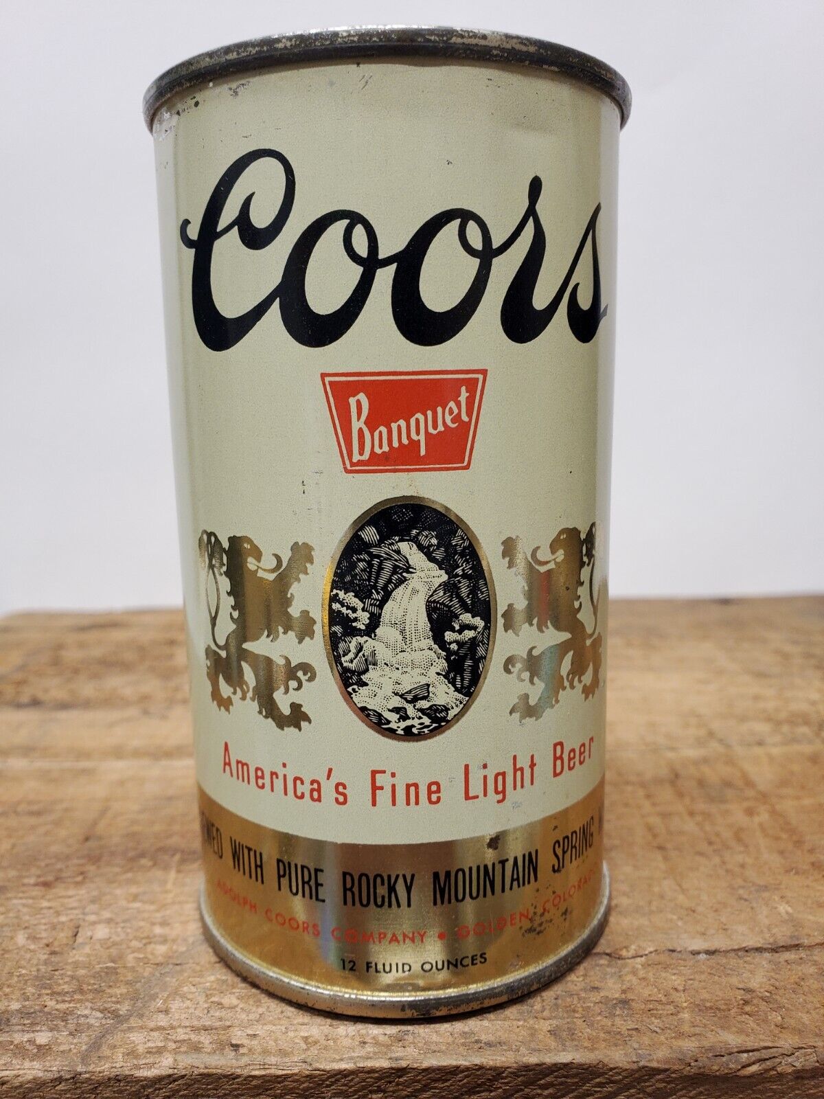 Red Stripe Variation 1950's Coors Flat Top Beer Can Ks. Tax Paid Nice Condition 