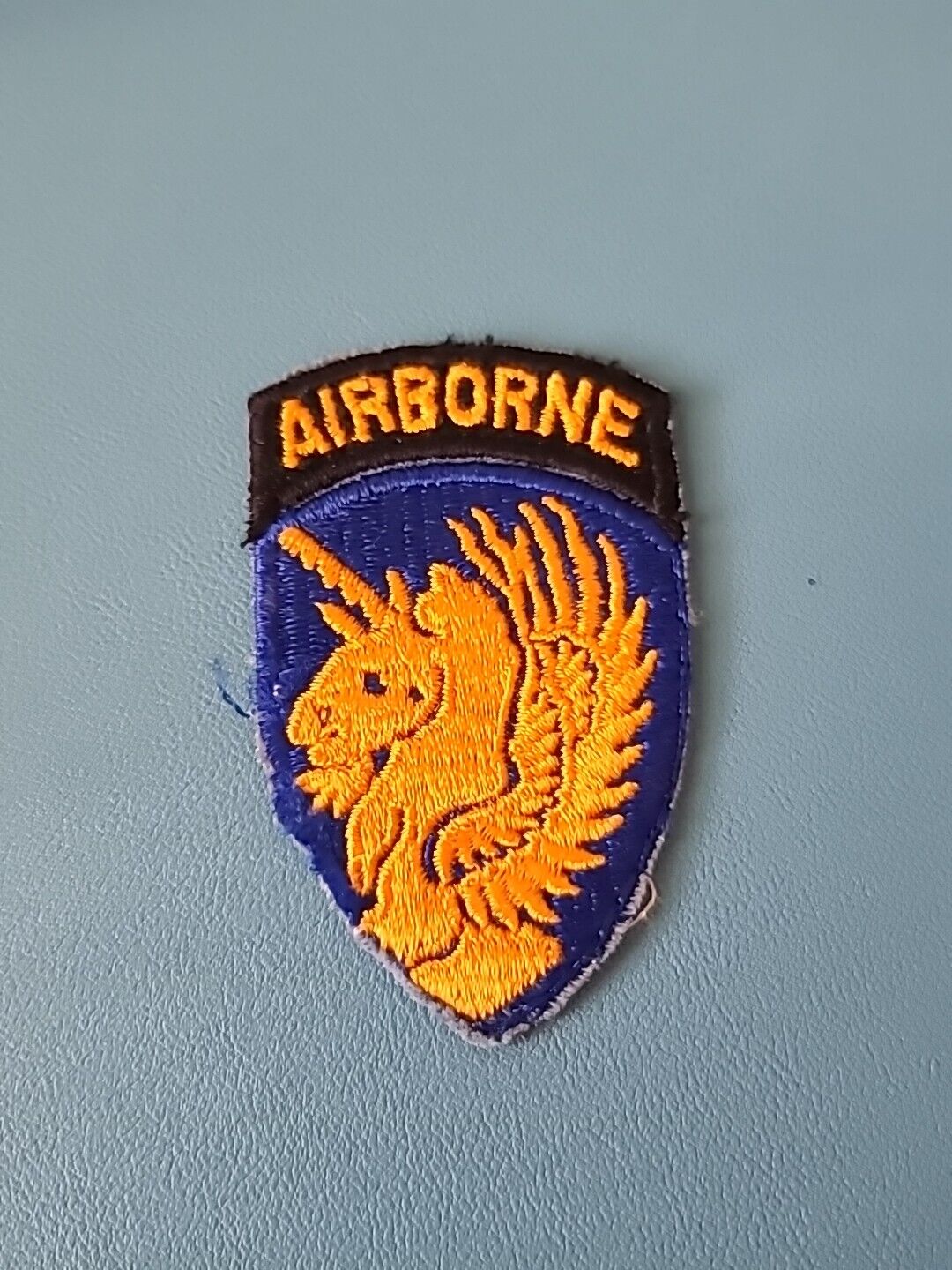 13th Airborne Cut Edge-Snow Back Patch-Blue Border- Tab-Off Uniform-WW-II*