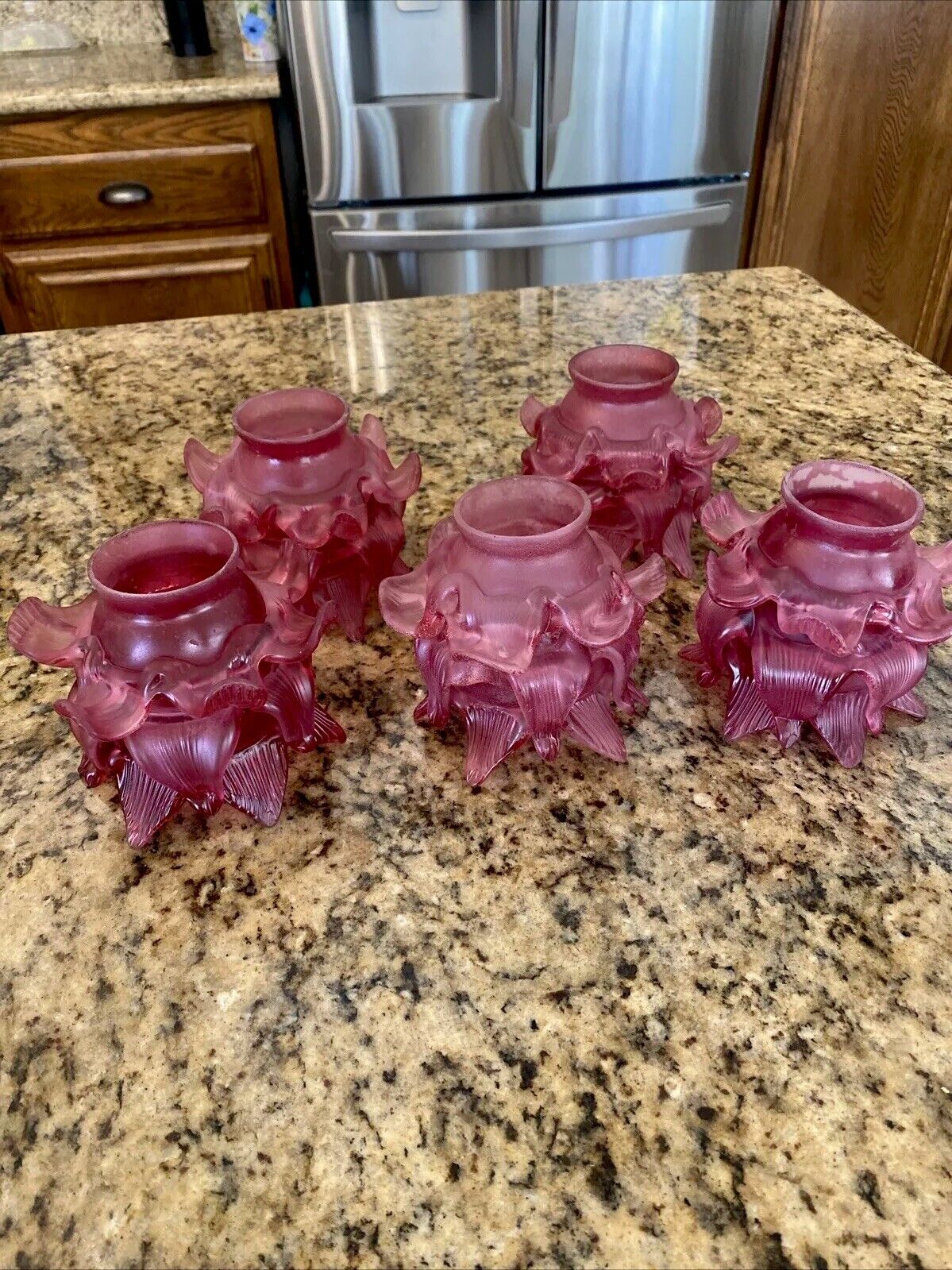 5 Antique Satin Glass Wine colored glass tulip shades