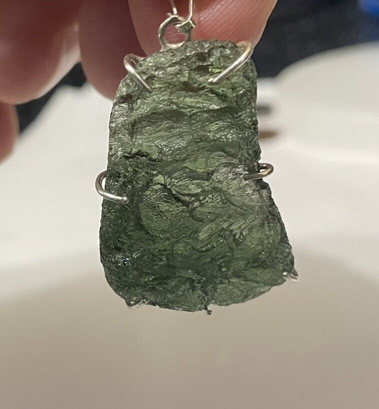 Moldavite Pendant 925 Silver Prong Set 8.36 grams 41.8 ct With Certificate