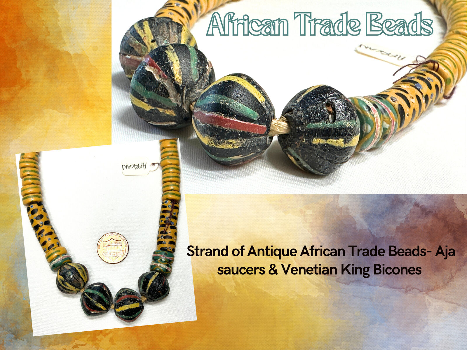 Strand Of Antique African Trade beads - Aja Saucers & Venetian King Bicones