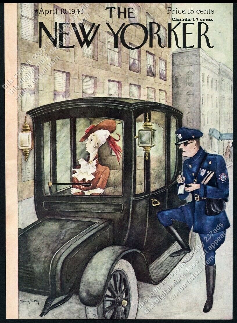 New Yorker magazine framing cover April 10 1943 Mary Petty cop police woman car
