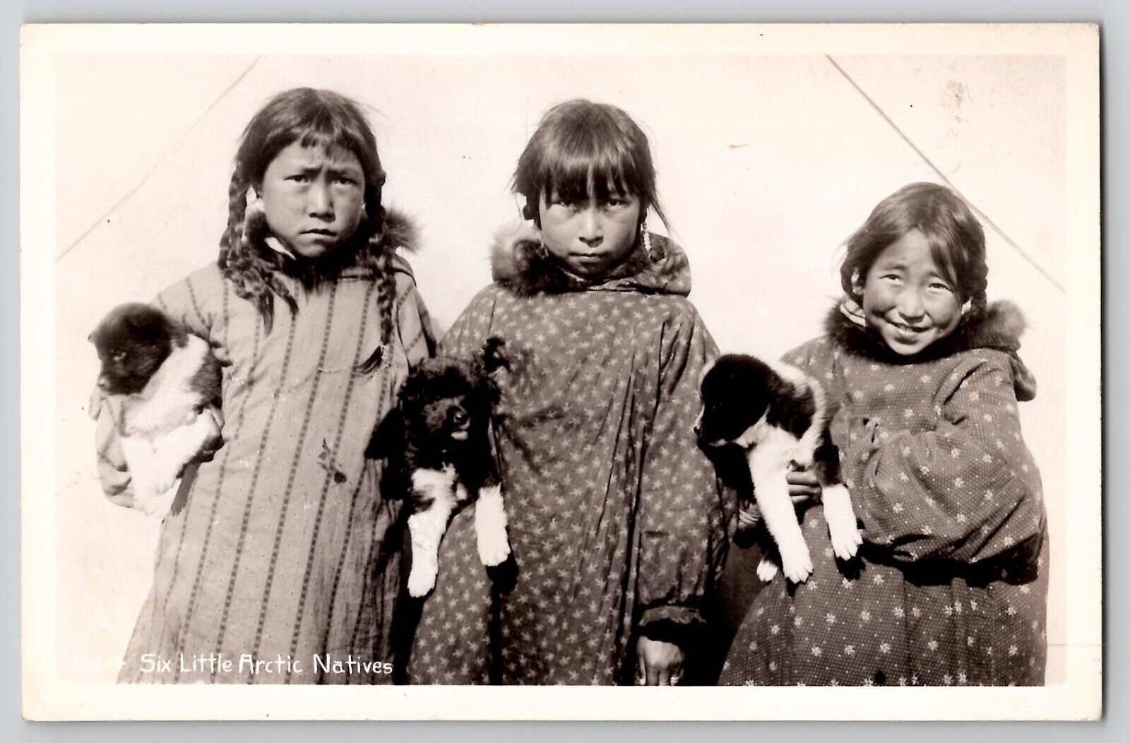 Artic Native Americans RPPC Real Photo Postcard Inuit Eskimo Girl Dog Puppy