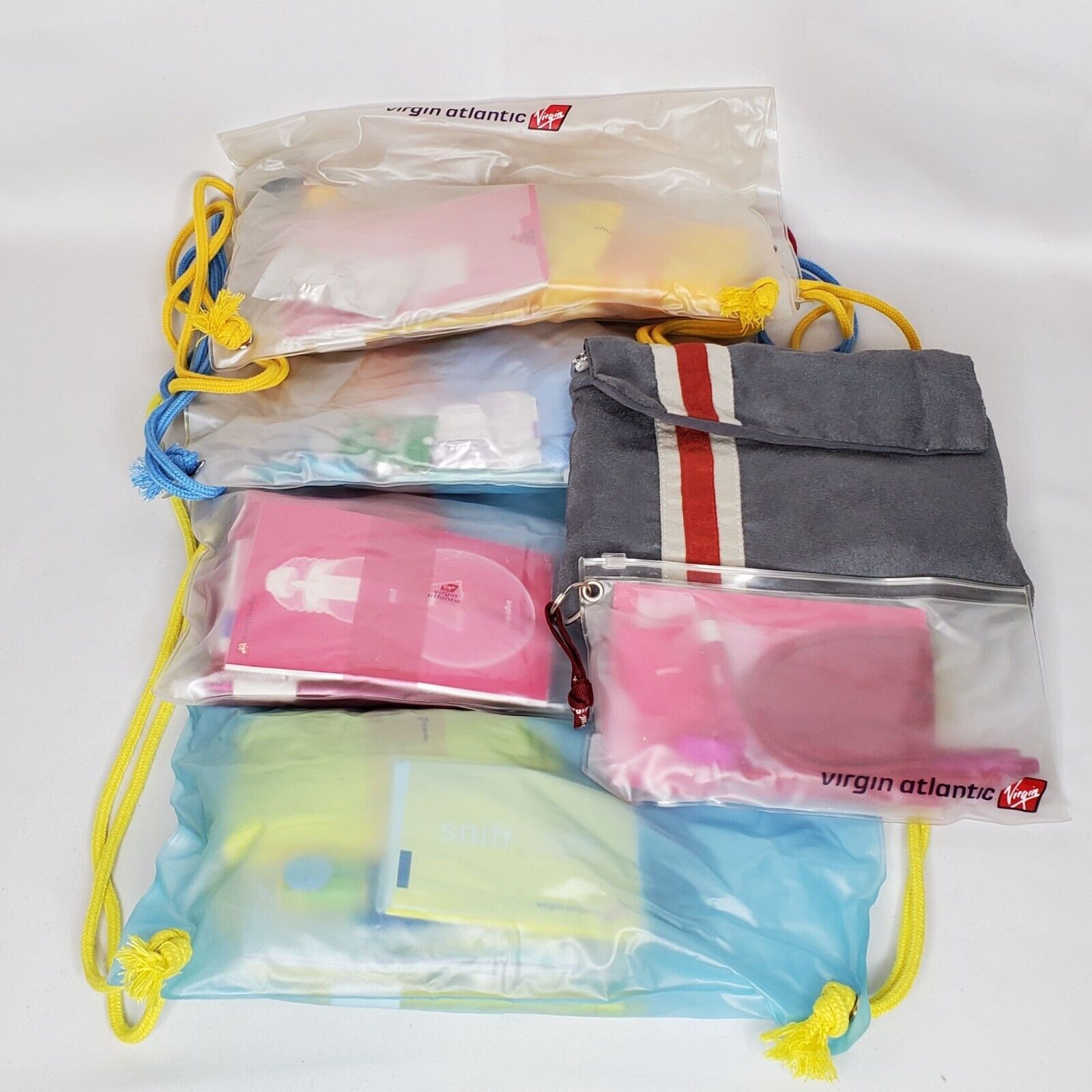 6 Virgin Atlantic Amenity Kit Bags Rubber Duck Toothbrush Pen Paper Socks Mints