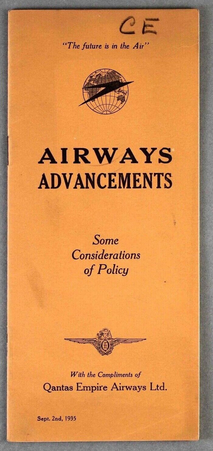 QANTAS EMPIRE AIRWAYS ADVANCEMENTS 1935 AIRLINE BROCHURE AUSTRALIA 