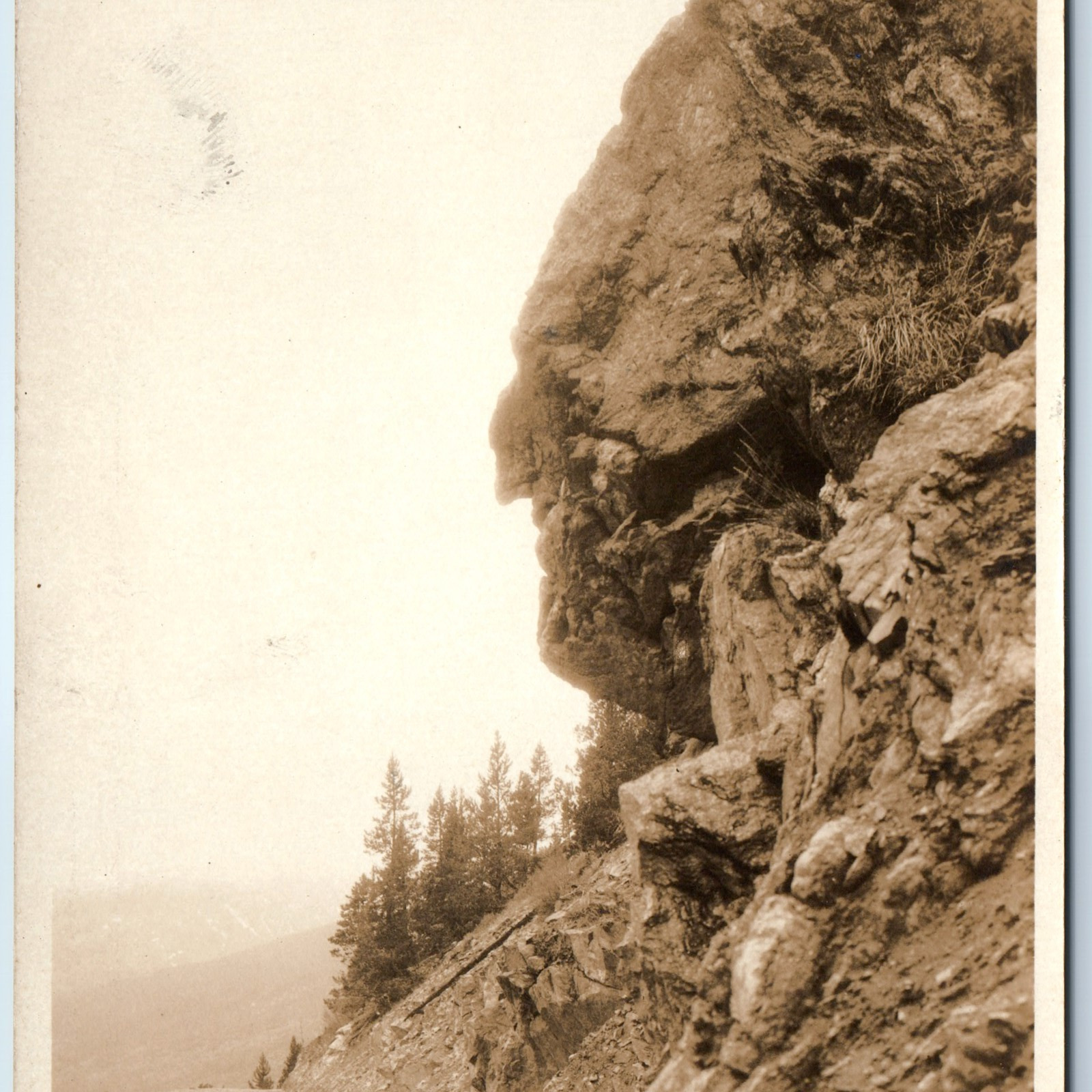 c1930s Estes Park, CO Man Face Rock RPPC Road Trail Real Photo F.J. Francis A259