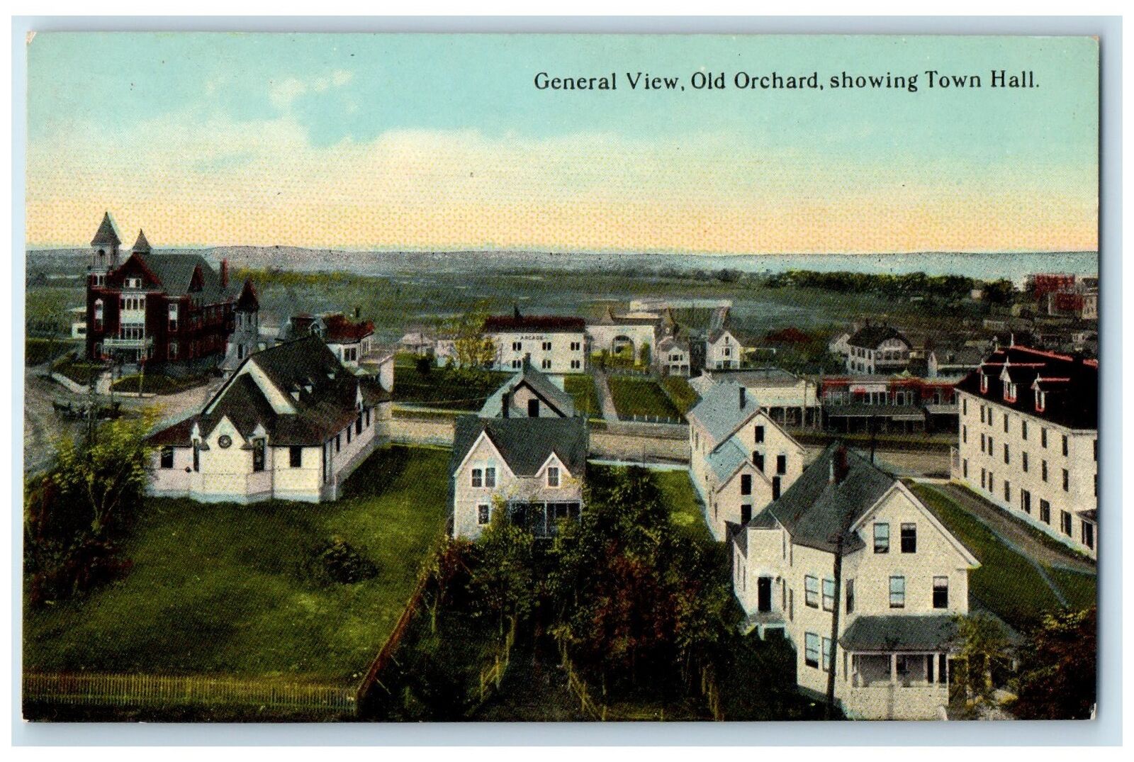 c1910's General View Old Orchard Showing Town Hall Old Orchard Maine ME Postcard