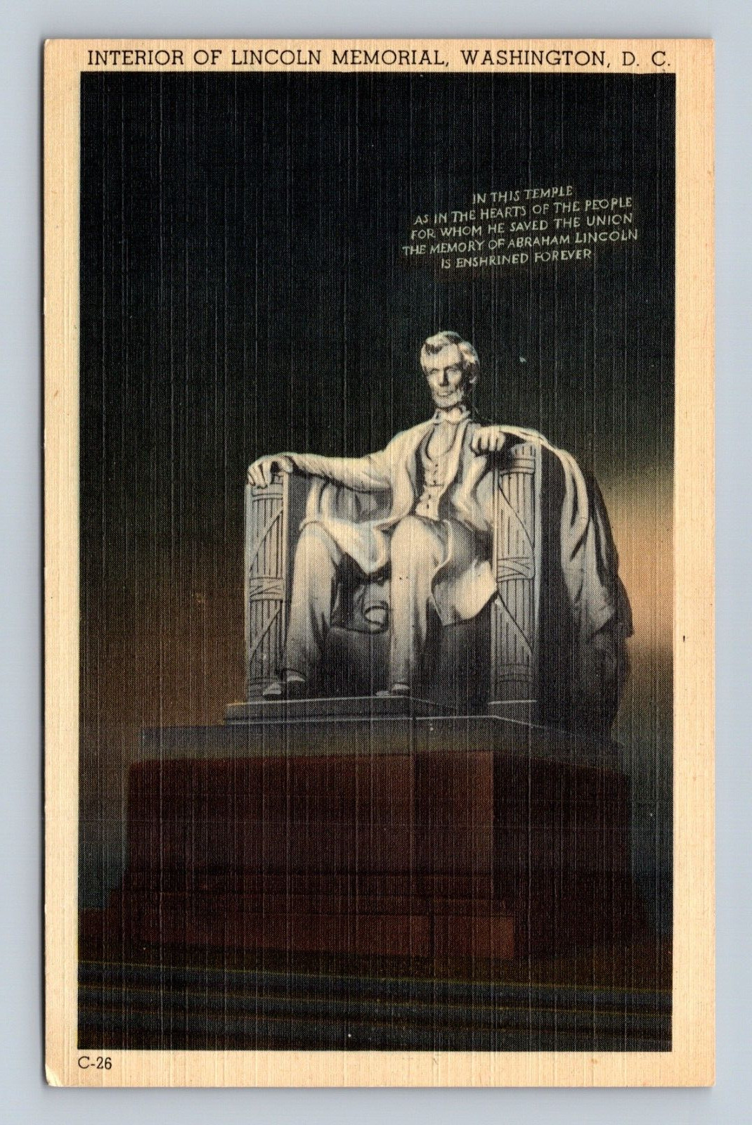 Washington DC, Interior of Lincoln Monument, Vintage Postcard