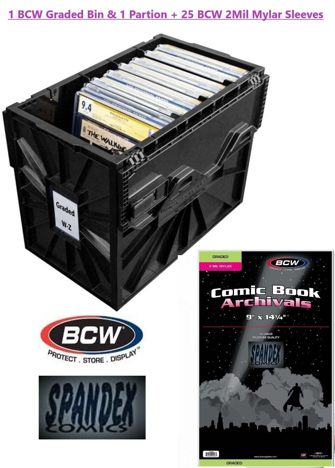 BCW Plastic CGC Graded Comic Storage Bin +25 BCW 2M Mylar Graded Bags Bundle