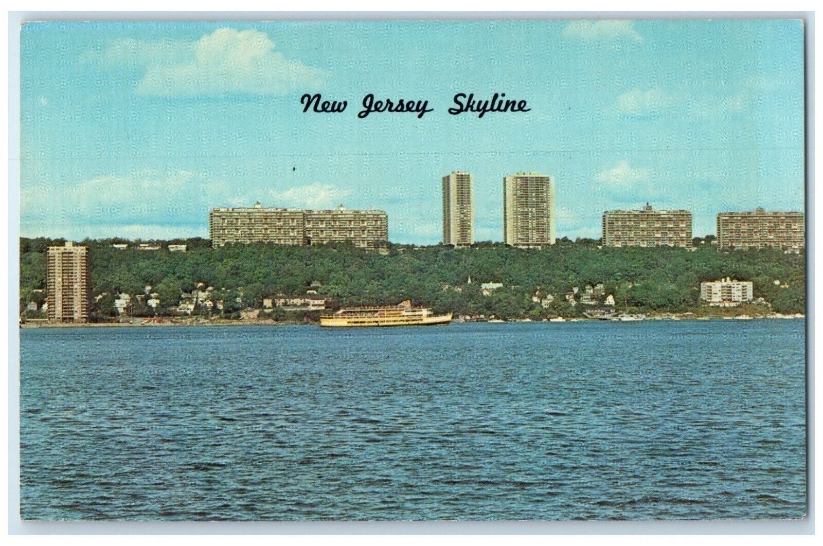 c1960 New Jersey Skyline Apartment Complexes Hudson River New York NY Postcard