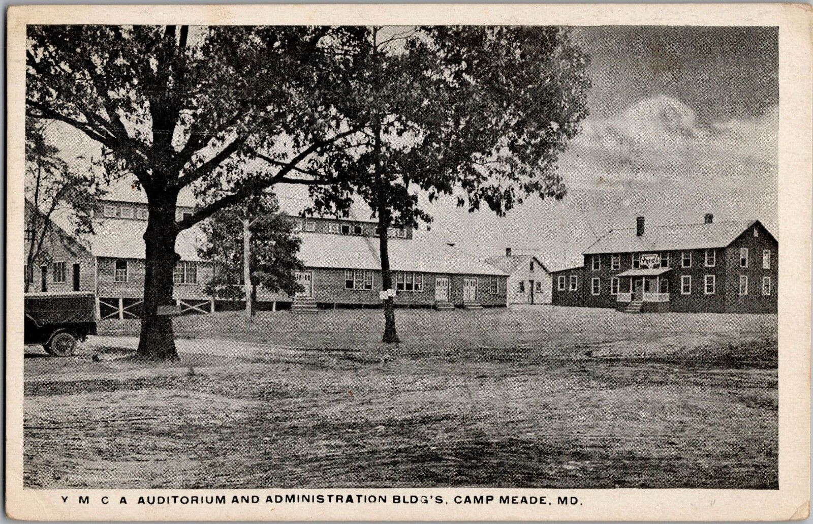 1918 Camp Meade, Maryland U.S. Army YMCA Auditorium Antique Photo Postcard