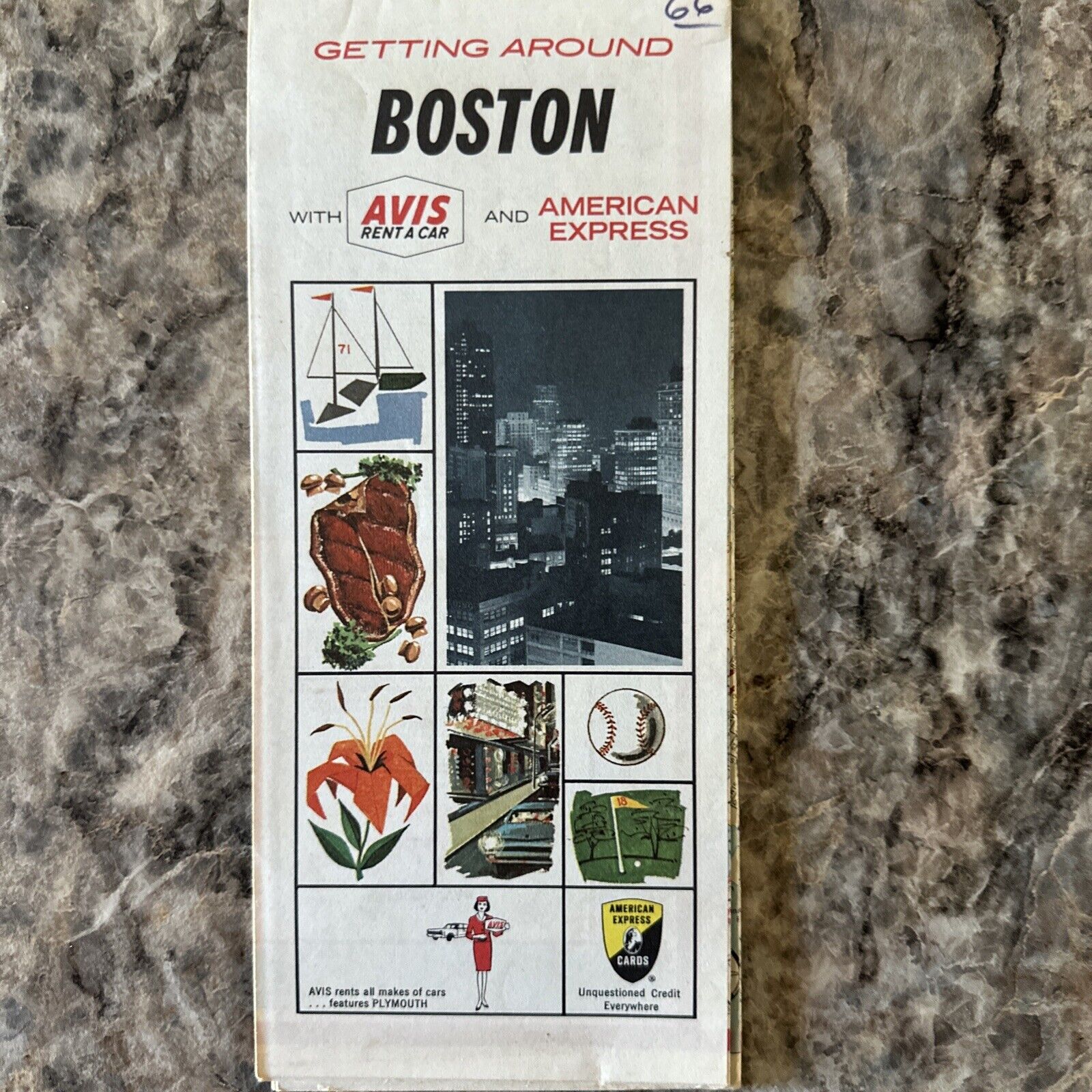 Vintage 1966 Avis Rent A Car American Express Boston Street Map