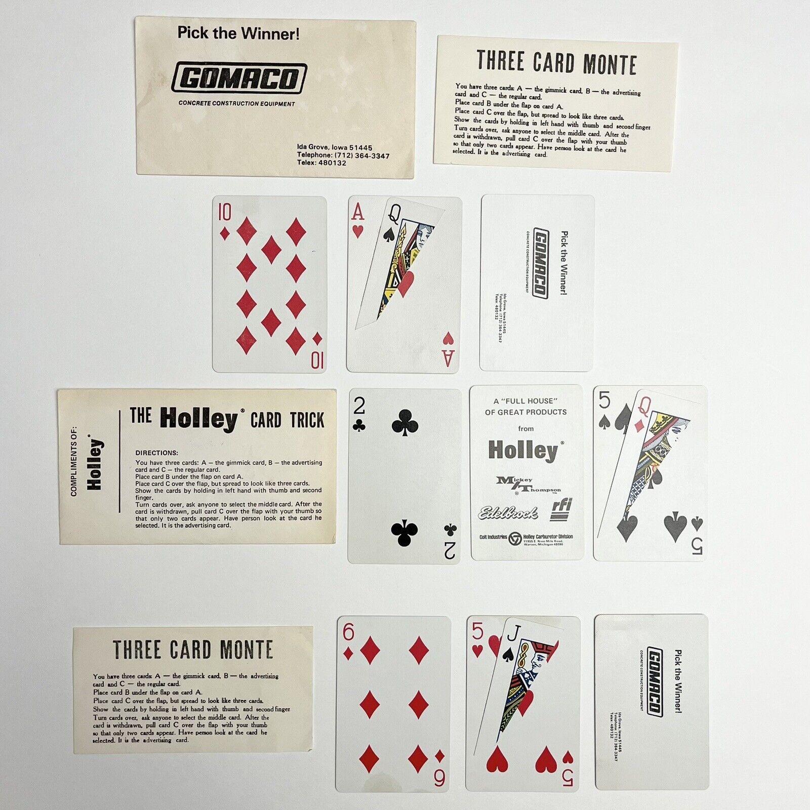 Set of 3 Vintage Magic Tricks - 3 Card Monte - Advertising Promo