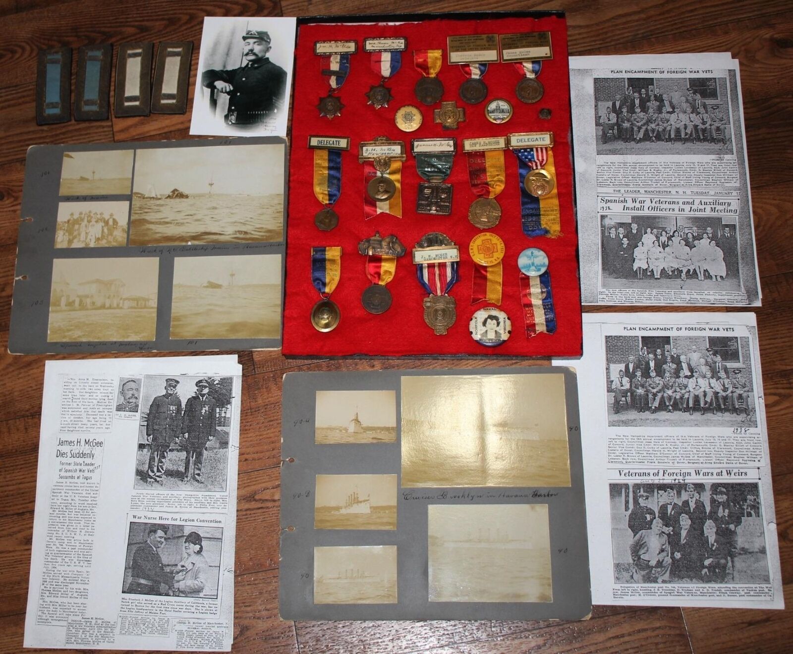 SPANISH AMERICAN OFFICER JAMES H McGEE SHOULDER STRAPS, PINS, PHOTOS, ARTICLES