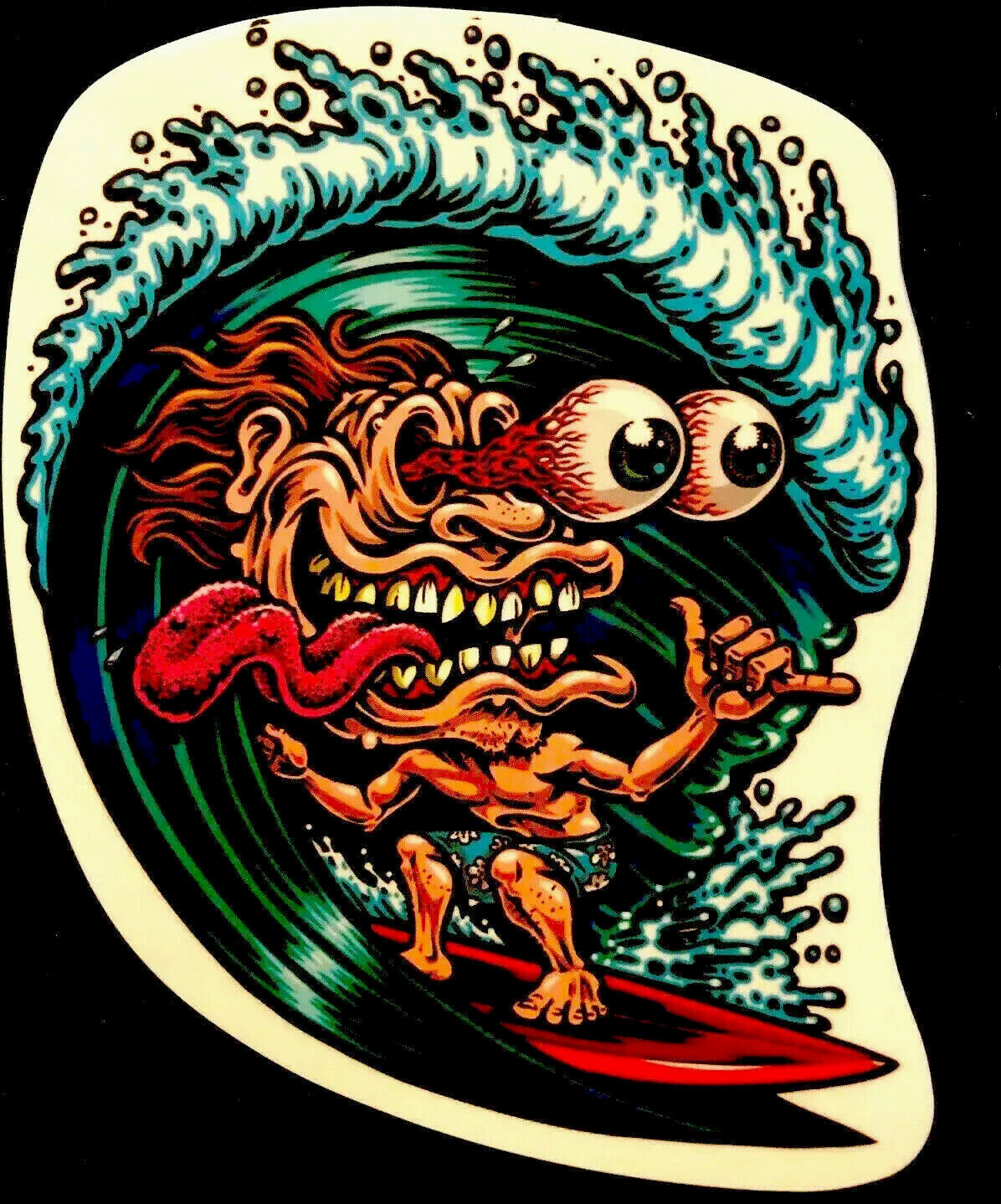 RAT FINK STICKER ”SURF WAVE DUDE” 3“ X 4” TOTALLY AMAZING & GLOSSY