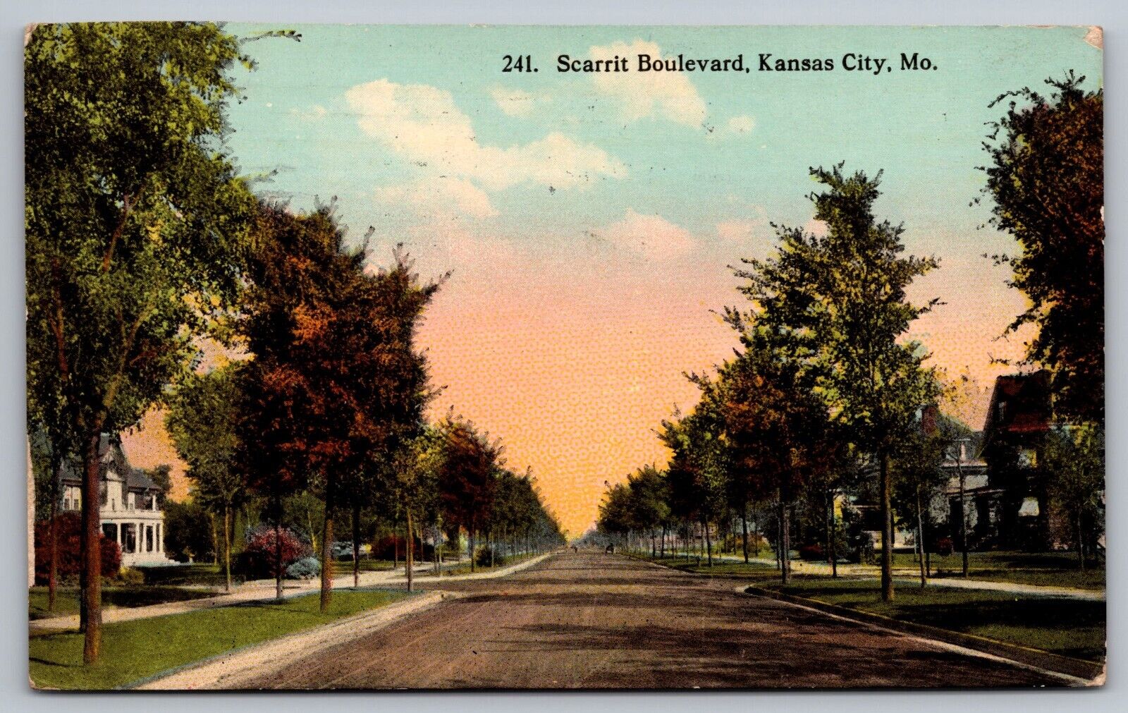 Scarrit Boulevard Kansas City Missouri-Antique Postcard c1913