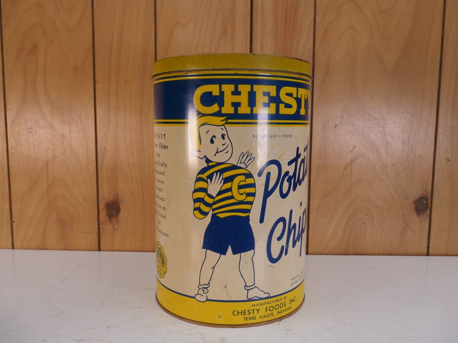 VINTAGE CHESTY POTATO CHIP CAN TERRE HAUTE INDIANA