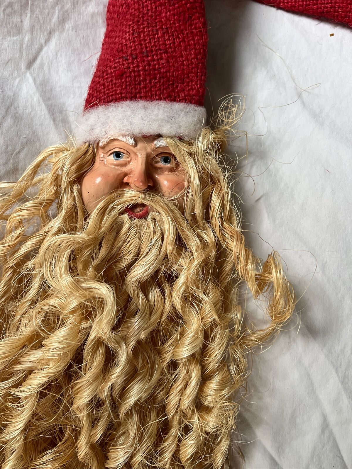 Vintage 1960’s Santa Clause Long  Jute Curly Beard 12” Paper MacheFree Shipping