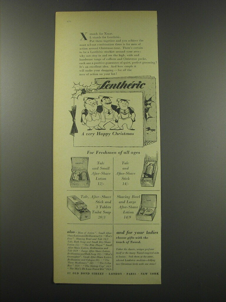 1957 Lentheric Talc, After-Shave Lotion and After-Shave Stick Advertisement