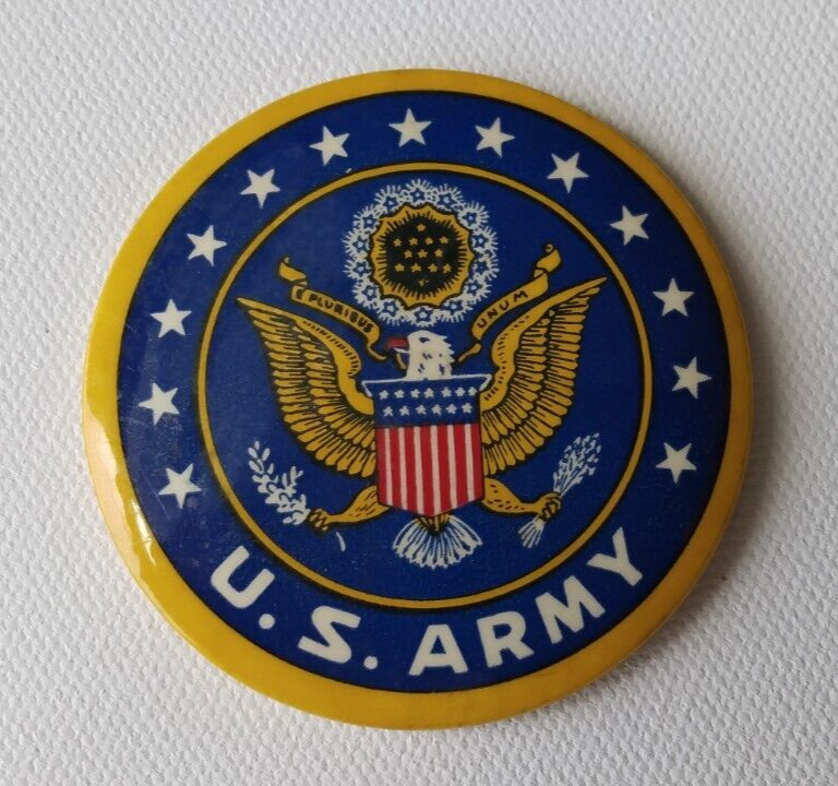 VINTAGE US ARMY SEAL MILITARY CELLULOID BUTTON 2.5