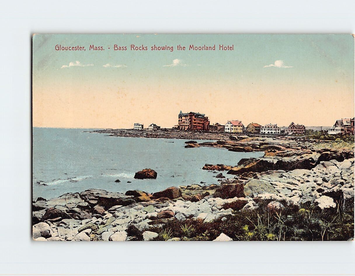 Postcard Bass Rocks showing the Moorland Hotel, Gloucester, Massachusetts