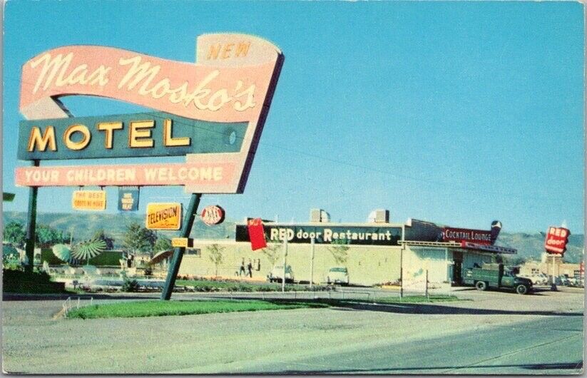 c1950s DENVER Colorado Postcard MAX MOSKO'S MOTEL Colfax Highway 40 Roadside