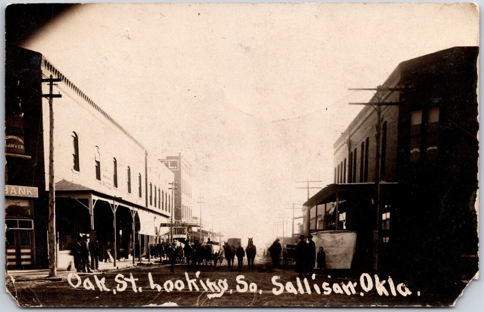 1909 Oak St. SALLISAW Oklahoma Looking S. Bank Dirt Road Photo RPPC Postcard