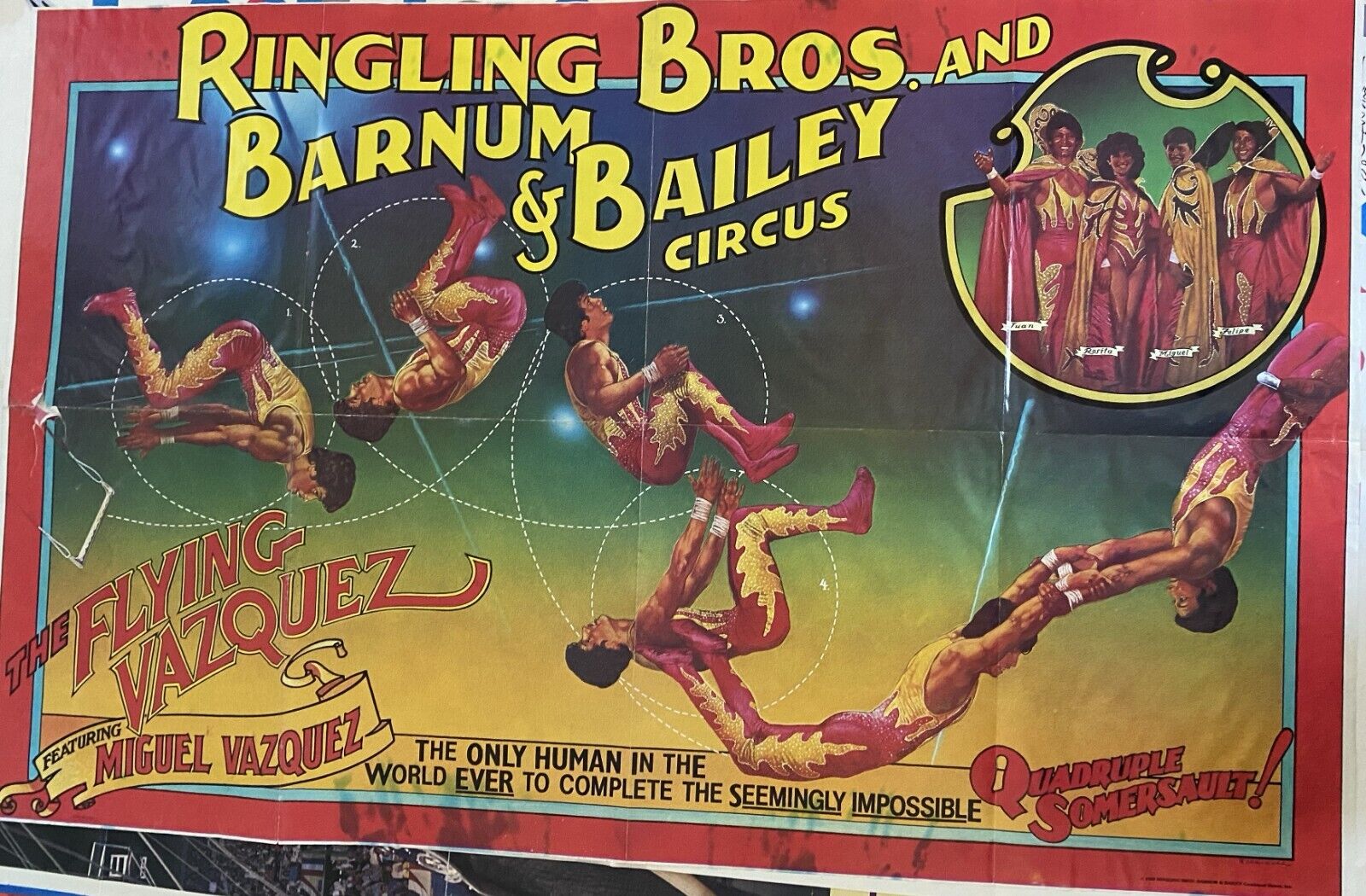Authentic 1983 Ringling Bros Barnum & Bailey Circus Poster FLYING MIGUEL VASQUEZ