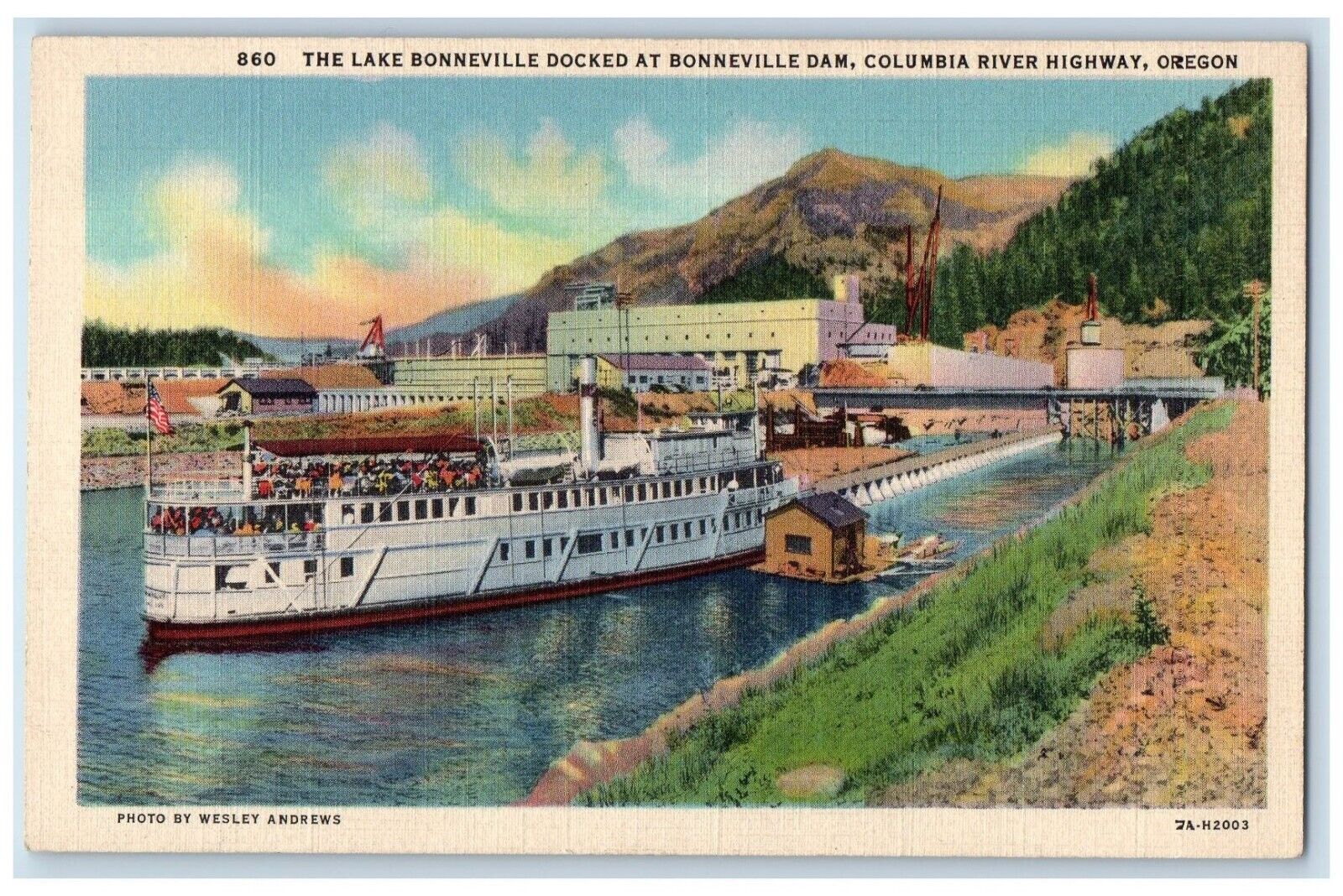 c1930's Lake Bonneville Docked At Bonneville Dam Columbia River Hwy OR Postcard