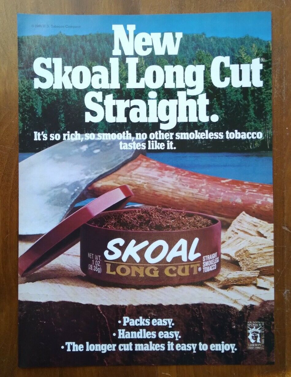 1986 Skoal Long Cut Straight Chewing Tobacco Photo Vintage Print Ad Poster 