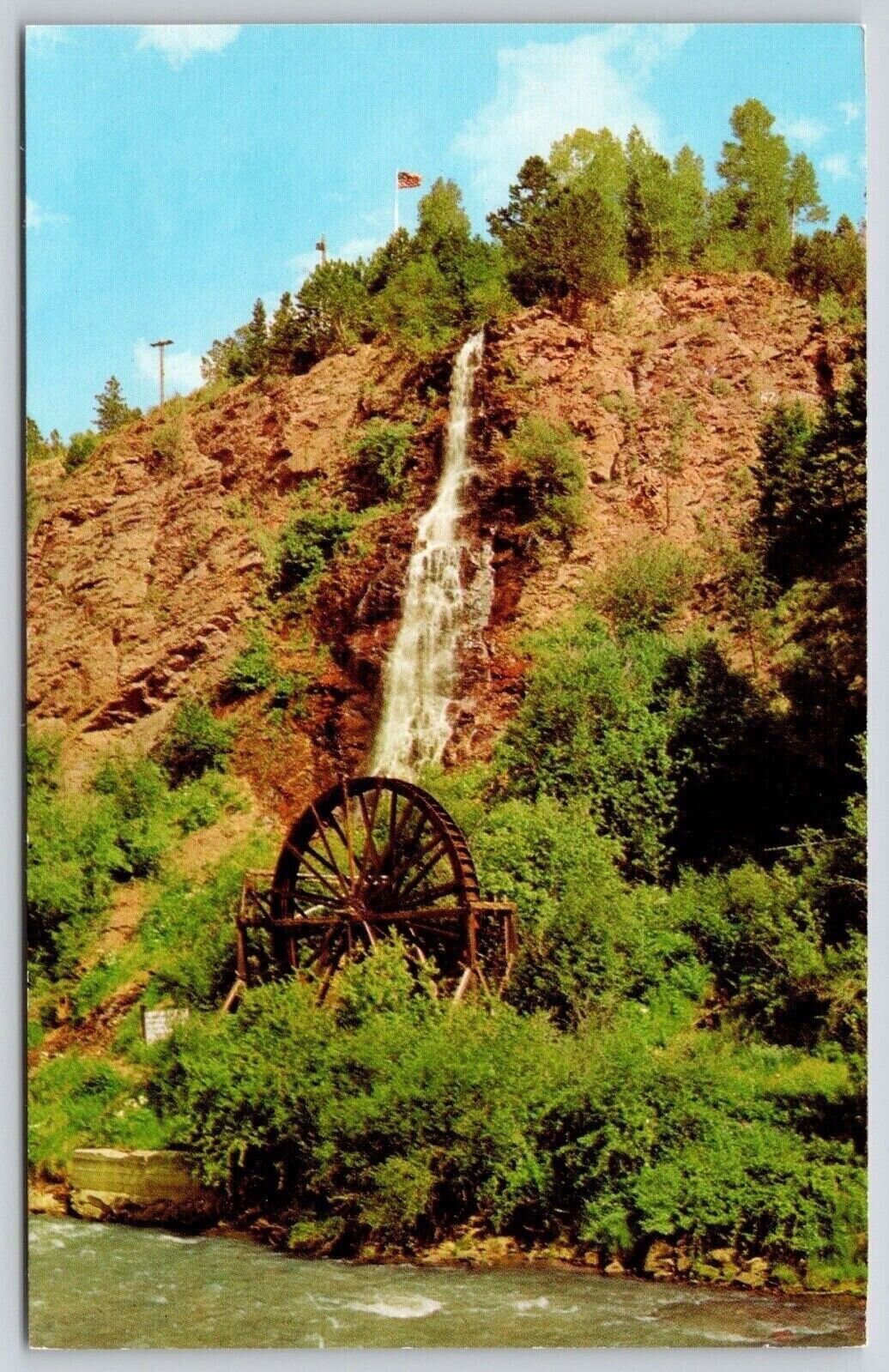 Idaho Springs Colorado CO Waterfall Old Water Wheel Clear Creek Postcard UNP VTG