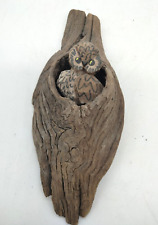 Hand Carved Folk Art Wooden Owl Sitting in Tree Knot Wall Hanging Signed R.W. picture