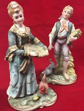 Vintage Lefton Porcelain Farmer Man & Wife Girl Farm Couple Figurine KW374 KW375 picture